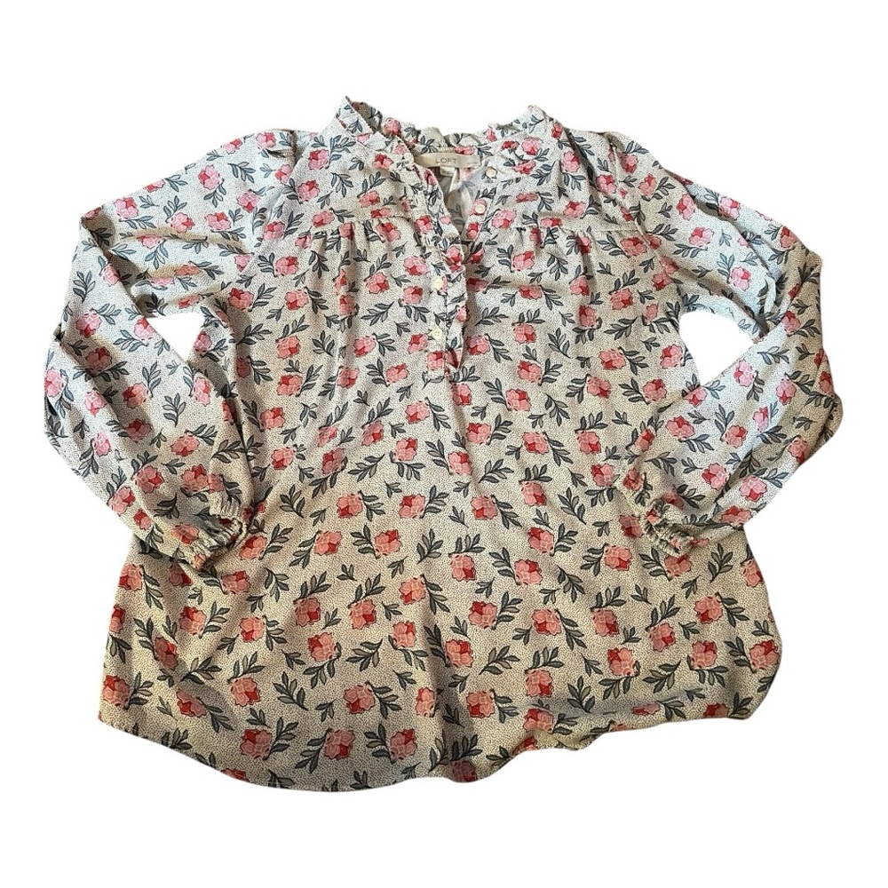 LOFT Floral Peasant Blouse Size SP Petite Small Pink Cottagecore Top - Picture 11 of 11